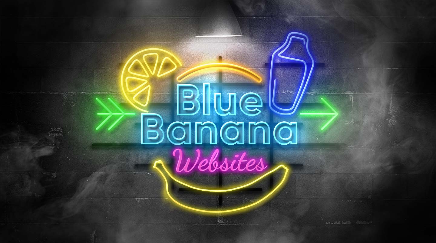 A large neo sign on a brick wall spelling Go to BlueBanana websites